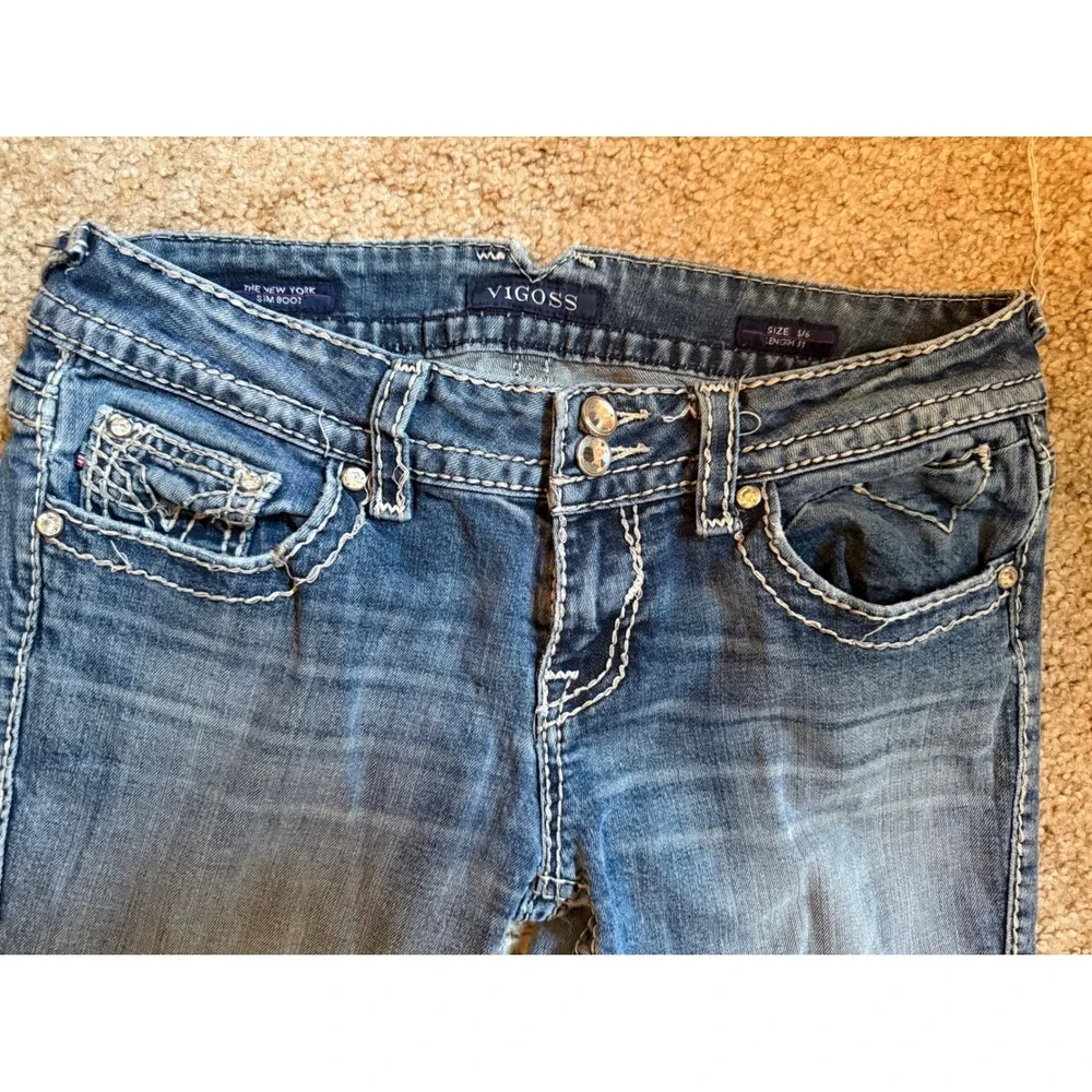 Vigoss The New York Slim Boot Medium Wash Embellished Thick Stitch Jeans Size5/6